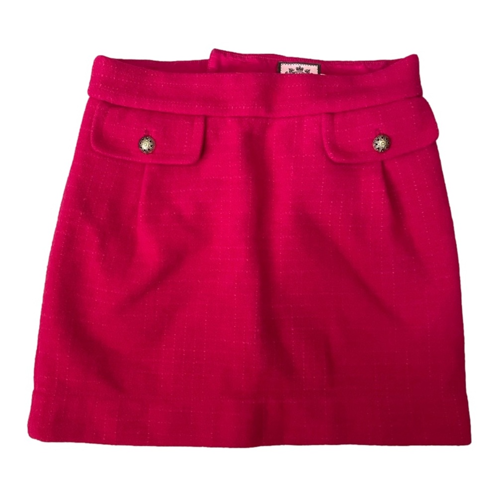 Juicy Couture Hot Pink Wool Tweed 2009 Mini Skirt Size: 0 Pockets Metal Buttons - Picture 1 of 8